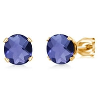 Gem Stone King Blue Iolite Yellow Gold Plated Обеци от шпилки за жени