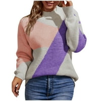 Дамски пуловери кръгла шия с дълъг ръкав мода жени ежедневни модни цветове съвпадащи пуловер с дълъг ръкав с кръгъл пуловер